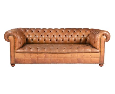 A LEATHER BUTTON BACK CHESTERFIELD TYPE SOFAIN VICTORIAN STYLE, 20TH CENTURY76cm high, 216cm wide, 95cm deepCondition Report: