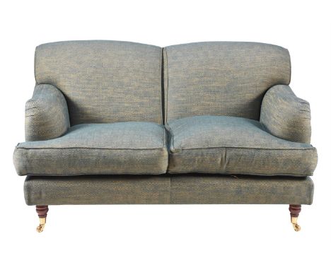 A MODERN BLUE HERRINGBONE UPHOLSTERED TWO-SEAT SOFA84cm high 144cm wide, approximately 102cm deep overallCondition Report: Th