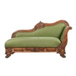 A VICTORIAN CARVED WALNUT CHAISE LONGUE