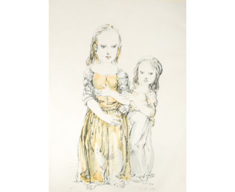 Two Girls, 1964 signed 'L.Foujita' (lower right); inscribed 'H.C' (lower left) lithograph 49 x 35.5cm, unframed
