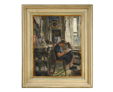 At Aunt Lydia's House; with a portrait of a man to the reverse, possibly Duncan Grant signed 'G.Hooper' (lower right) oil on 