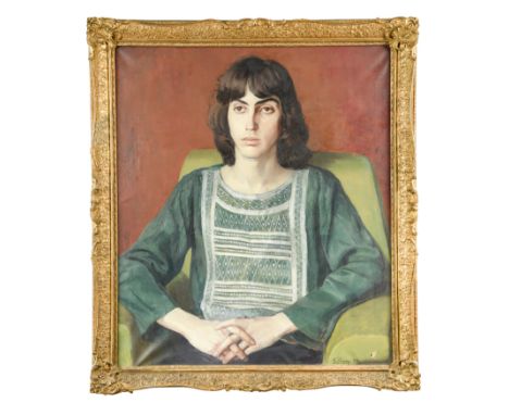 Half length portrait of a seated young man in a green kaftan signed and dated 'Gilbery 70' (lower right) oil on canvas 72 x 6