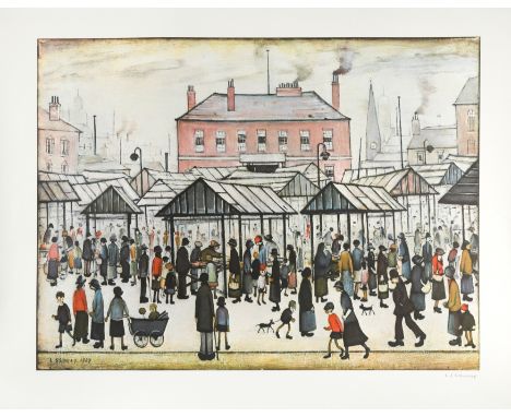 A Market Scene in a Northern Town signed in pencil 'L.S. Lowry' (lower right); published by Patrick Seale Prints Ltd., London