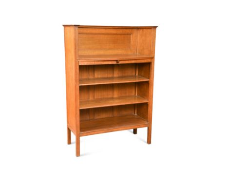 the galleried top above a shaped shelf and three further fixed shelves, ivorine disc to rear 125 x 87 x 38cm