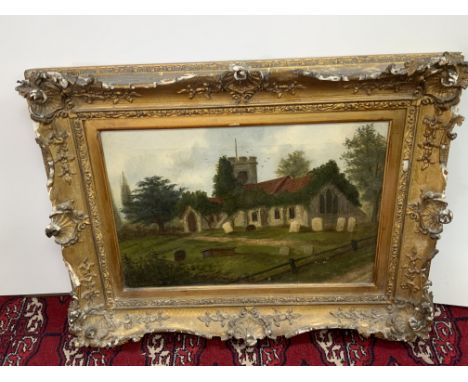 A Roland Knight, 2 signed oils on canvas of Chingford Old Church and Abbey gate, Waltham 63cm x 52cm. (D)