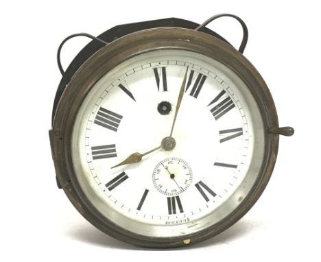 Vintage brass cased ships clock with key, postage category D
