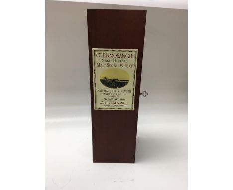 A bottle of glenmorangie single highland malt scotch whiskey natural cask strength.