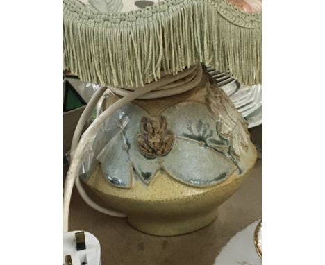 A Bernard Rooke Contemporary ceramic lamp base with raided frog and lilies. No damage total height