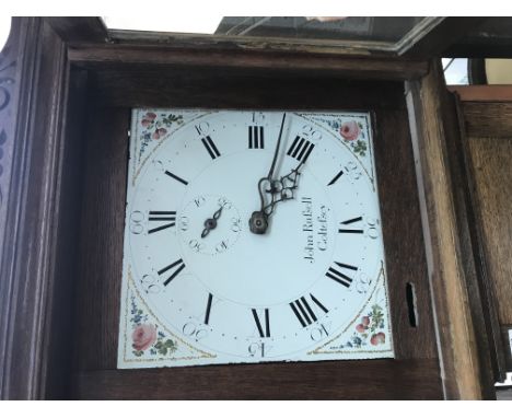 A oak long case clock the enamel painted dial with Roman numerals, John Rufsell , Coltefsey .