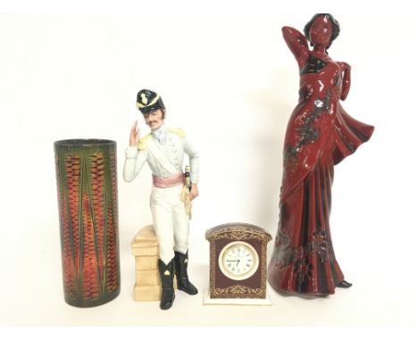 Royal Doulton ceramics including a Flambe vase , Morning Mam, Flambe Eastern Grace and the 1897-1997 clock. No obvious damage