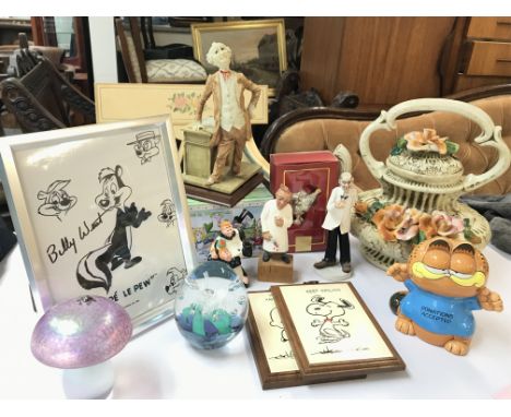 A collection of various ceramics including a Capodimonte jug , John Beswick the card men figurine, Lenox snoopy Christmas orn