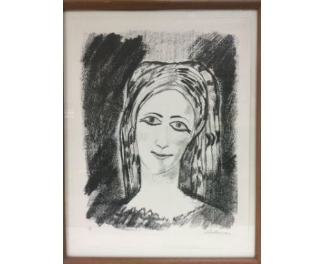 A framed and glazed limited edition lithograph print by Alfred Houthuesen portriat of a young girl, signed and numbered in pe
