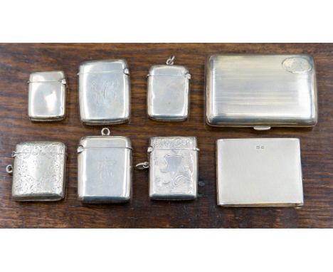 A large collection of assorted silver vesta cases, plus a cigarette case, mostly engine turned and engraved, various makers 2