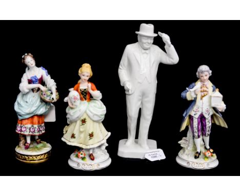 A Copeland Spode blanc de chine Winston Churchill, with three Continental figures (4) 