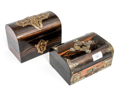 A circa 1860s Coromandel tea caddy with brass detail in the style of Pugin; together with a jewel box of similar style and er