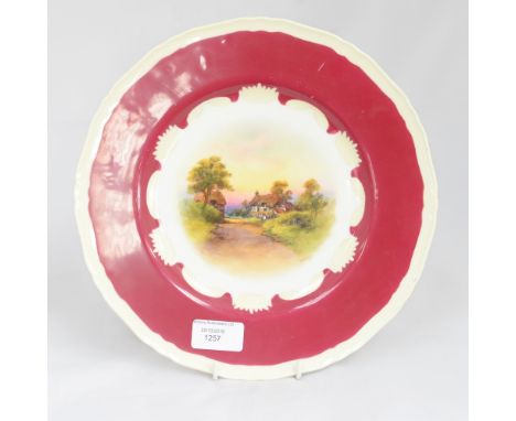 Stinton for Royal Worcester, hand painted plate, decorated with rural Worcestershire cottage scene of Wick, signed Stinton 