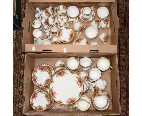 Royal Albert Old Country Roses (two boxes) teaware including cups, saucers, bowls, candlesticks, cake stand (two tier) and si