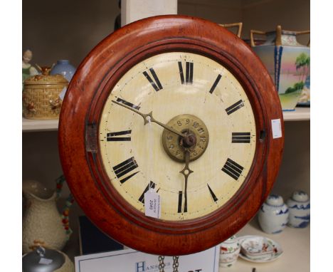 19th Century mahogany cased wall alarm clock, possibly Black Forest, thirty hour movement, the white enamelled dial with blac