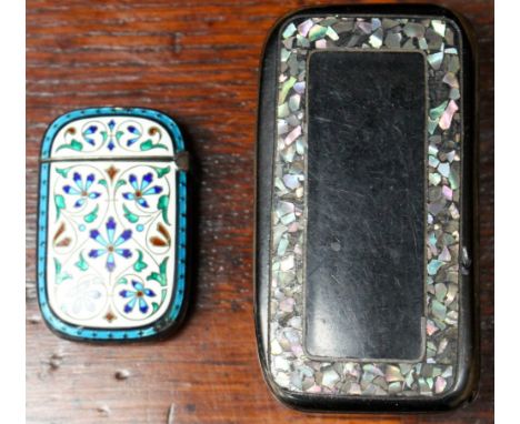 A 19th Century Norwegian silver (0.925) and enamel vesta case; together with a papier mache snuff box 