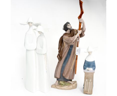 A Lladro figure of two nuns, another Lladro figure of a nun kneeling in prayer and a Nao figure The Prince of Egypt (3) 