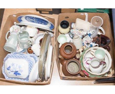 A collection of decorative ceramics to include: Wedgwood, Spode, Commemorative ware, Davenport, treacle glazed Toby jug, etc 