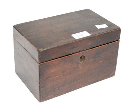 A mahogany tea caddy, two partition, still with some foil lining 