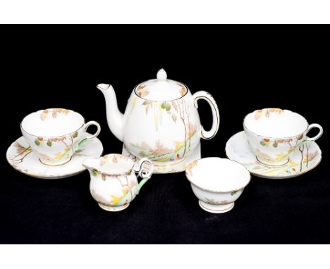 A Shelley tea for two service, Fence and Tree pattern, circa 1925 - 1930 