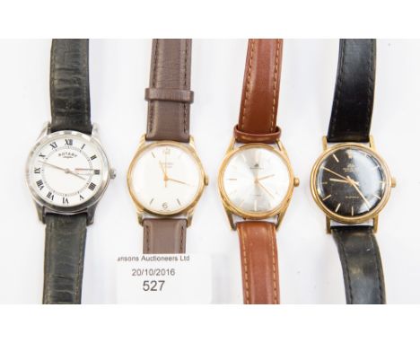 A mans record 9ct gold wristwatch, with a Rotary wristwatch and two Bucherer wristwatches (4) 