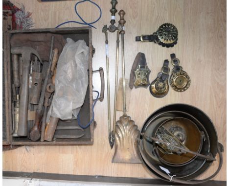 A collection of brassware, comprising three brass jam pans, one possibly 18th Century; together with a collection of various 