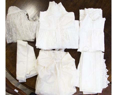 A cotton babies underskirt edged in lace - Edwardian - a pure silk cream babies robe 1920/30s; together with a cream lace 195