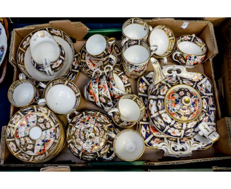 A Bloor Derby Imari teaset, including teapot, teacups, coffee cans, saucers, milk, sucrier and cover, slop bowl, sandwich pla