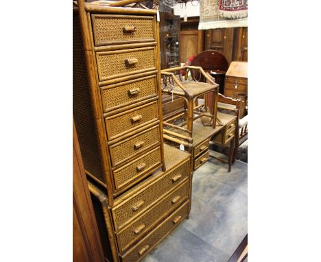A collection of furniture, comprising a six drawer chest, a three drawer chest, a dressing table, a stool and a mirror, (5)