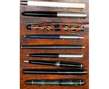 A Waterman fountain pen and cartridges, with a cased Harrods fountain pen and roller ball pen set, a collection of fountain p