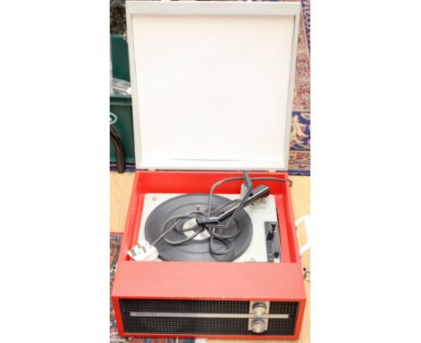 A 1960s Fidelity record player red and grey, stacking with carry handle