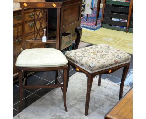 An Edwardian Sheraton Revival mahogany parlour chair, inlaid with boxwood stringing, together with a small stool (2)