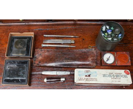 A Ilford Gaslight lantern plates - medical history lecture related (10); together with propelling pencils - one sterling silv