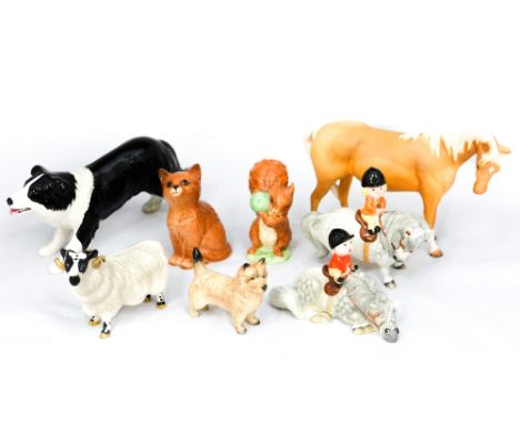 A collection of ceramic animals to include: Norman Thelwell 1981 for John Beswick, 'Kick-start' 1982, another, a Sylvac Colli