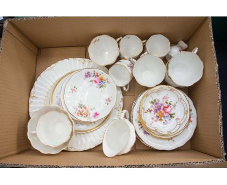 A Royal Crown Derby 'Derby Posies' teaset, comprising cups, saucers, side plates, cake plate, etc, mostly mid 20th Century 