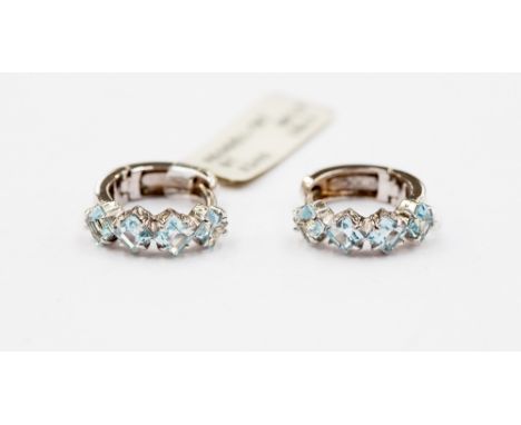 A pair of 18 ct white gold and aquamarine earrings, four square step cut aquamarines to each earring, total gross weight appr