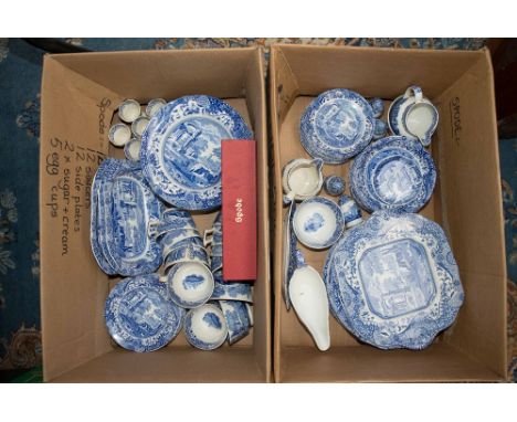 A comprehensive Spode blue and white tea and dinner service, comprising vegetable servers, serving plates, gravy boat and sta