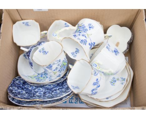 A box of blue and white Coalport part tea wares, with Royal Stafford part tea service (pattern No. 778940, shape 9) 