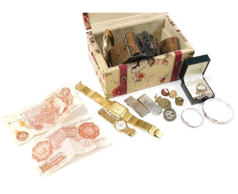 Silver and costume jewellery, including a rolled gold bangle, silver medallion, dress wristwatches and rings, together with t