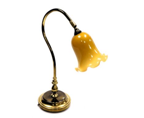 A Robin Electronics brass desk lamp, with a gold frilled glass shade, 48cm high.