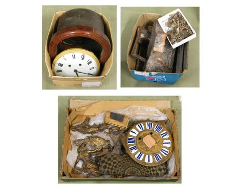 Quantity of early French boulle clock parts, including a 10.5" bracket clock dial, ormolu mounts and case parts etc; also the