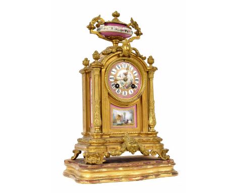 French ormolu and porcelain mounted two train mantel clock, the Japy Freres movement striking on a bell and stamped Hy Marc, 