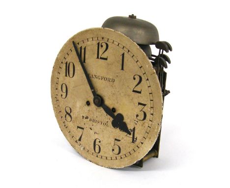 Double fusee bracket clock movement, the 7.5" white painted dial signed Langford, Bristol, striking the hours and quarters on