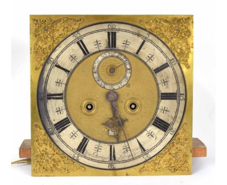 Eight day longcase clock five pillar movement, the 11" square brass dial signed Urian Berrington, London on the silvered chap