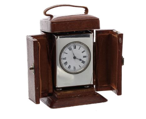 Miniature silver minute repeating carriage clock, import hallmarks for London 1927, the white dial with Roman numerals and bl