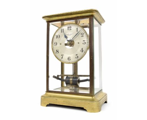 Bulle electric four glass mantel clock, the 5.5" silvered dial signed Bulle-Clock, Brevete S.G.D.G., Patented, within a bevel