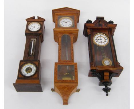 Miniature satinwood cased longcase clock, the 2.5" white dial signed Hatvani Bela Kunszallason, 19" high (pendulum); also ano